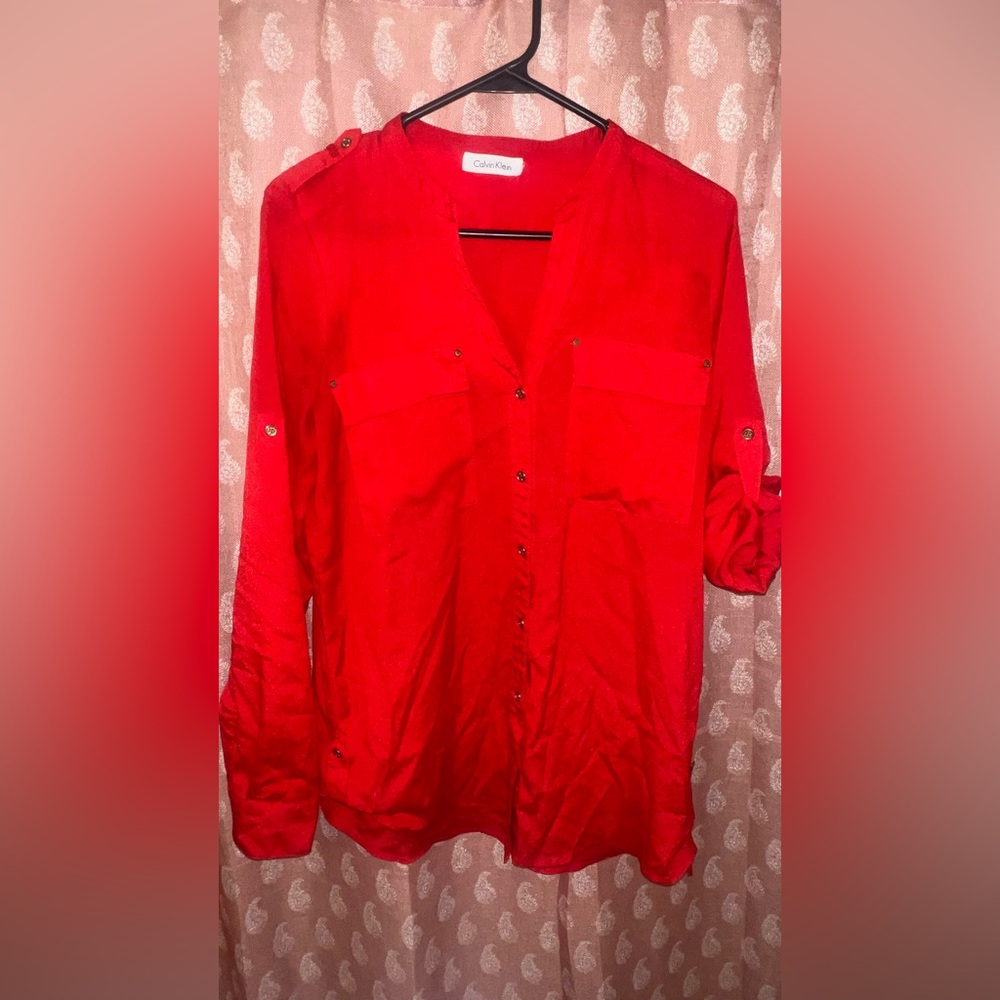 Calvin Klein Button Up Blouse/ Color Red/ Size Small